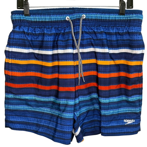 Speedo Other - Speedo Men's Blue Striped Swim Trunks Board Shorts Mesh Liner Medium Fast Ship